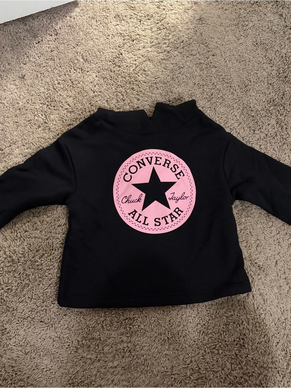 Converse All Star Black Cropped Hoodie with Pink Logo
